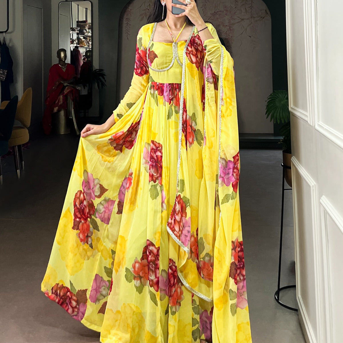 Blooming Floral Print Anarkali Gown