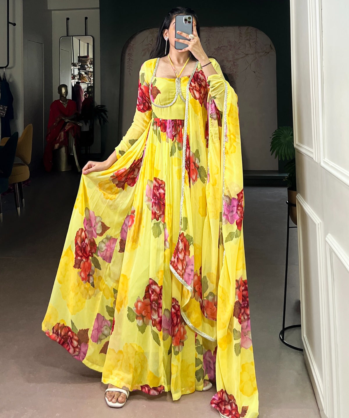 Blooming Floral Print Anarkali Gown
