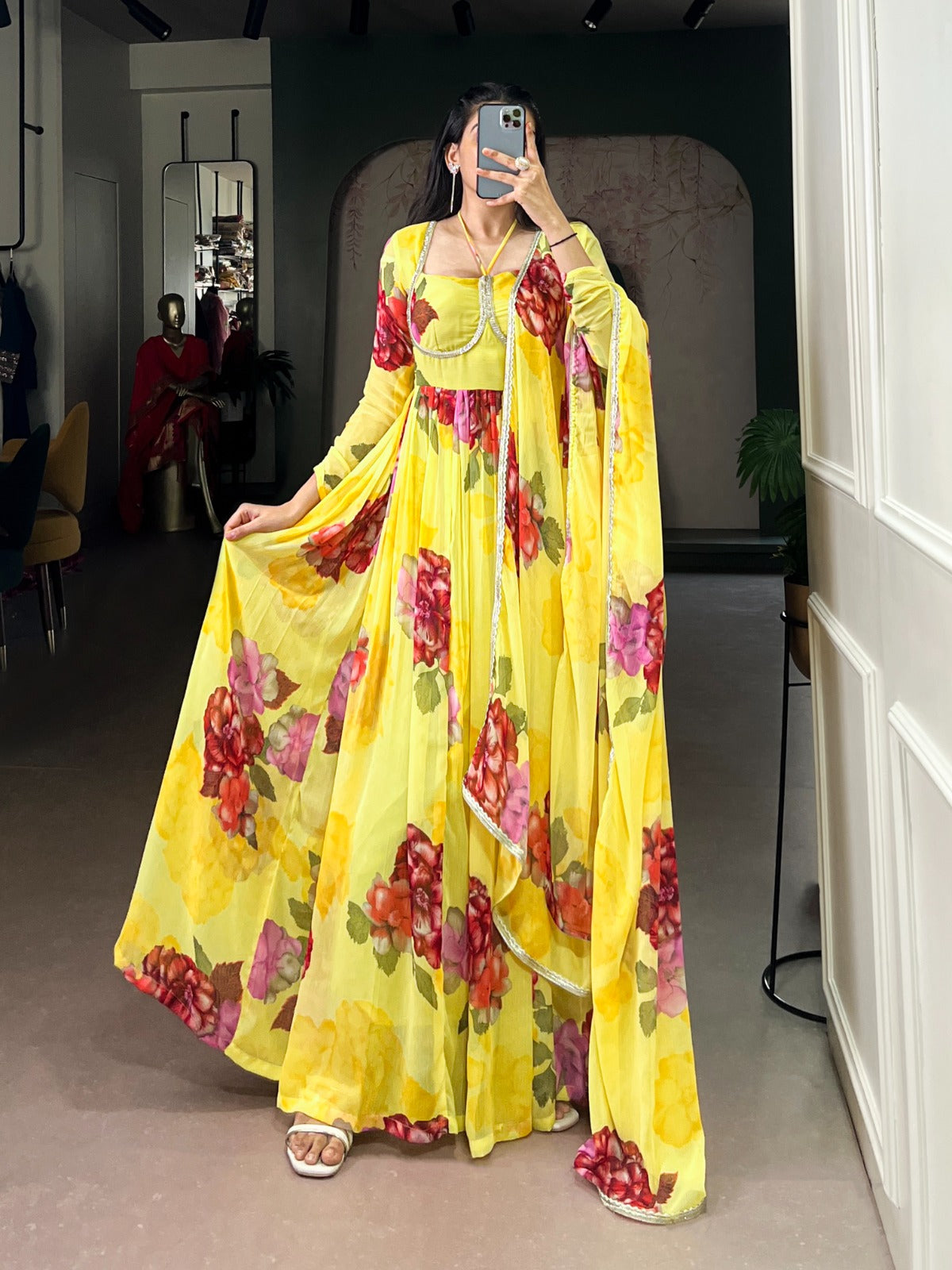 Blooming Floral Print Anarkali Gown