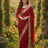 Reddish Georgette Embroidered Saree