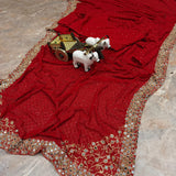 Reddish Georgette Embroidered Saree