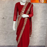 Reddish Georgette Embroidered Saree