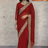 Reddish Georgette Embroidered Saree