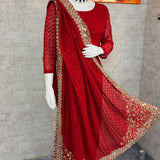 Reddish Georgette Embroidered Saree