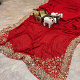 Reddish Georgette Embroidered Saree
