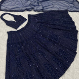 Stylish Dark Blue Embroidered Lehenga