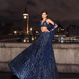 Stylish Dark Blue Embroidered Lehenga