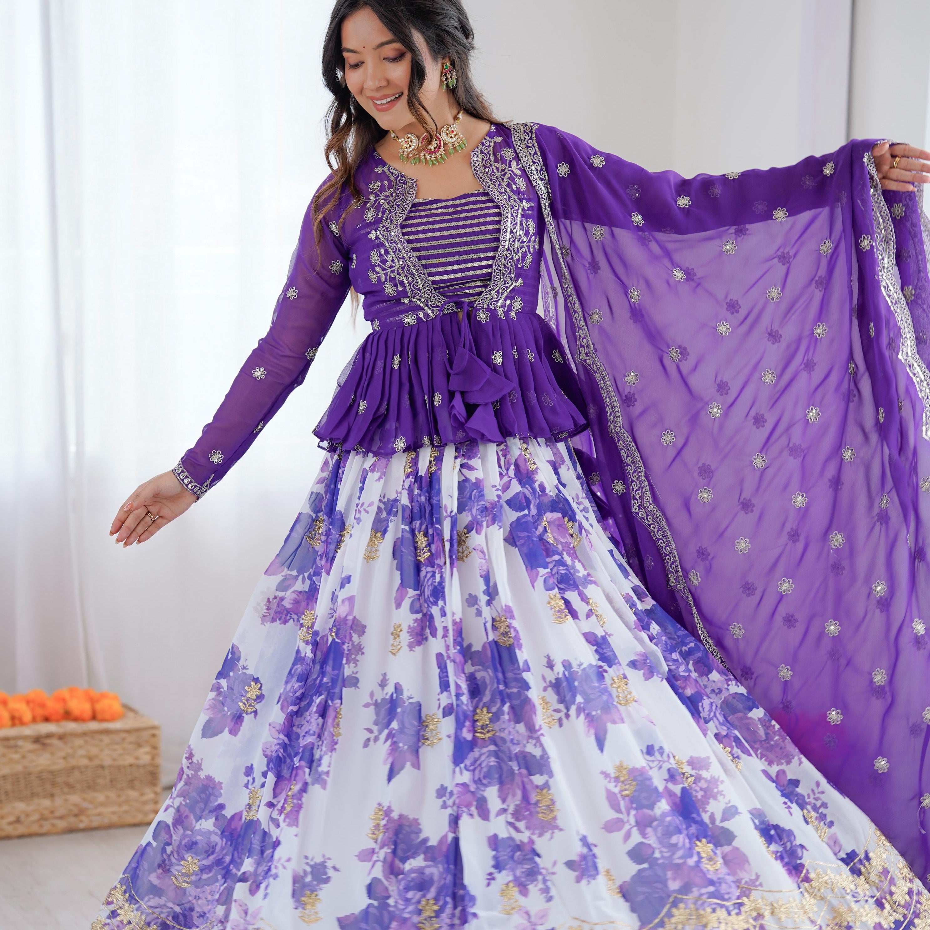 Stylish Floral Printed Koti Lehenga