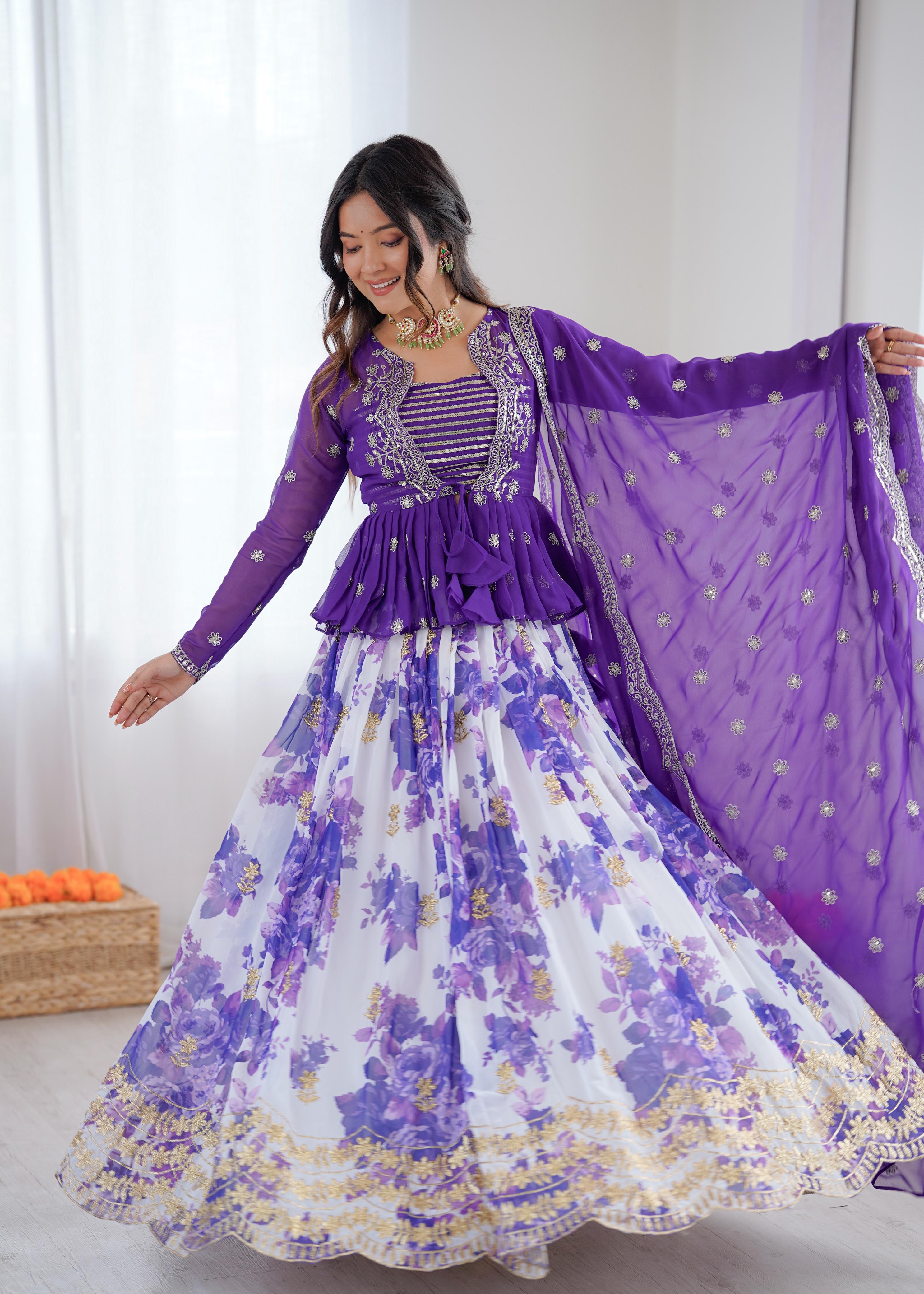 Stylish Floral Printed Koti Lehenga