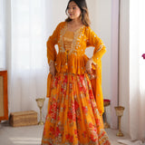 Stylish Floral Printed Koti Lehenga