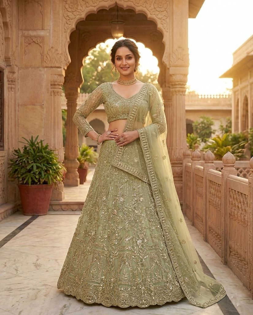 Premium Embroidered Net Lehenga
