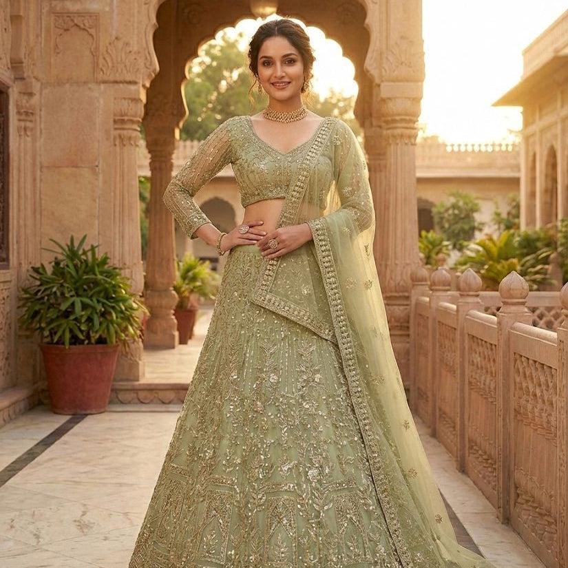 Premium Embroidered Net Lehenga