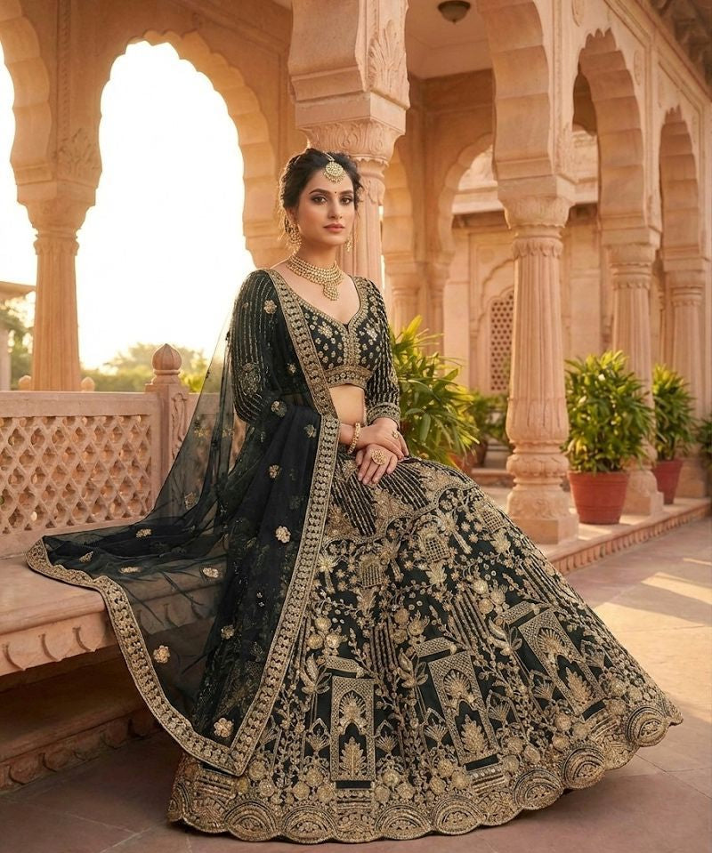 Premium Embroidered Net Lehenga