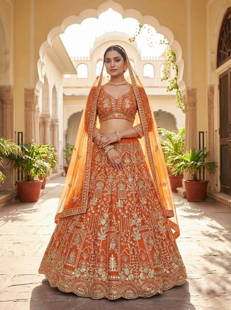 Premium Embroidered Net Lehenga