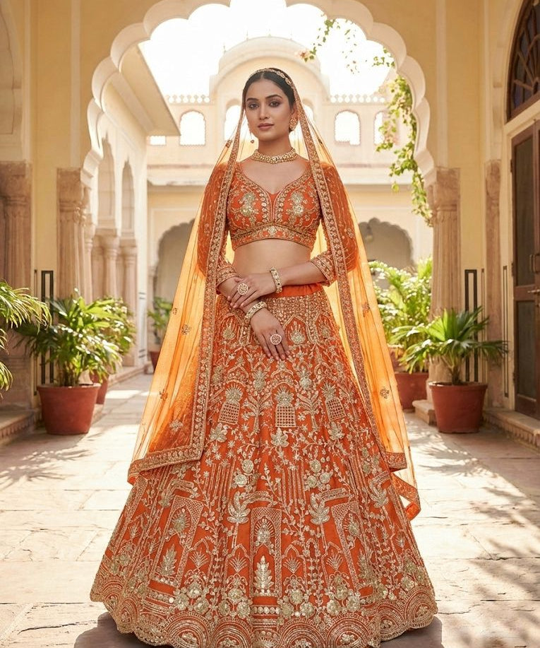Premium Embroidered Net Lehenga
