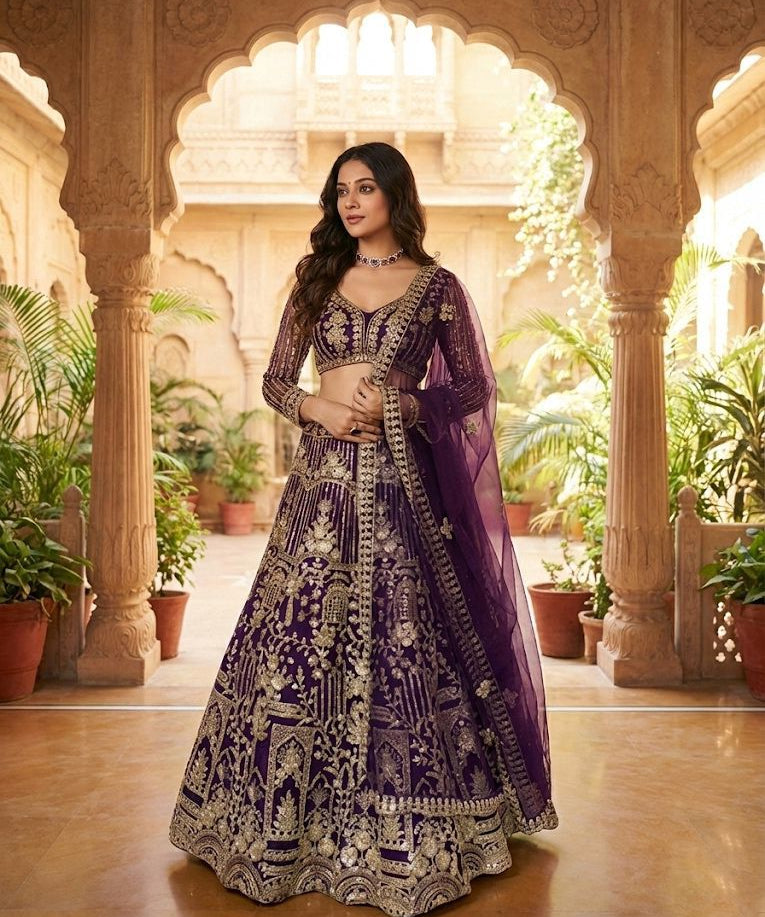 Premium Embroidered Net Lehenga
