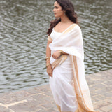 White Assam Cotton Silk Saree