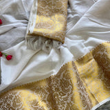 White Assam Cotton Silk Saree