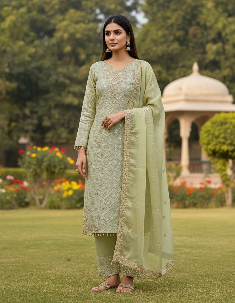Luxurious Embroidered Straight Suit