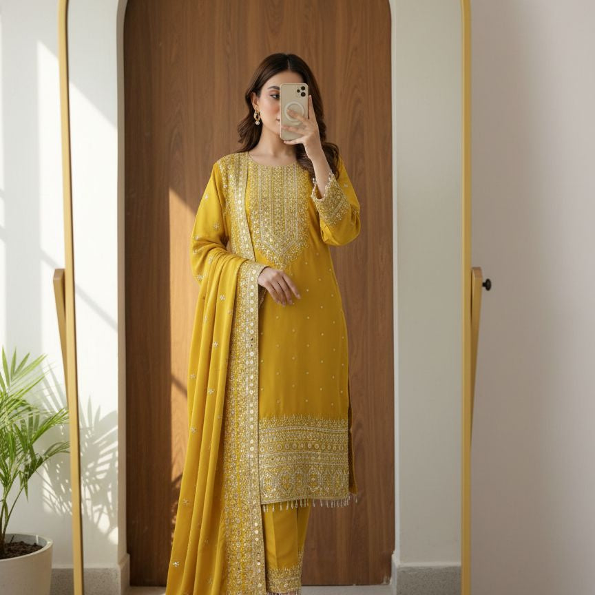 Trendy Chinon Silk Straight Suit
