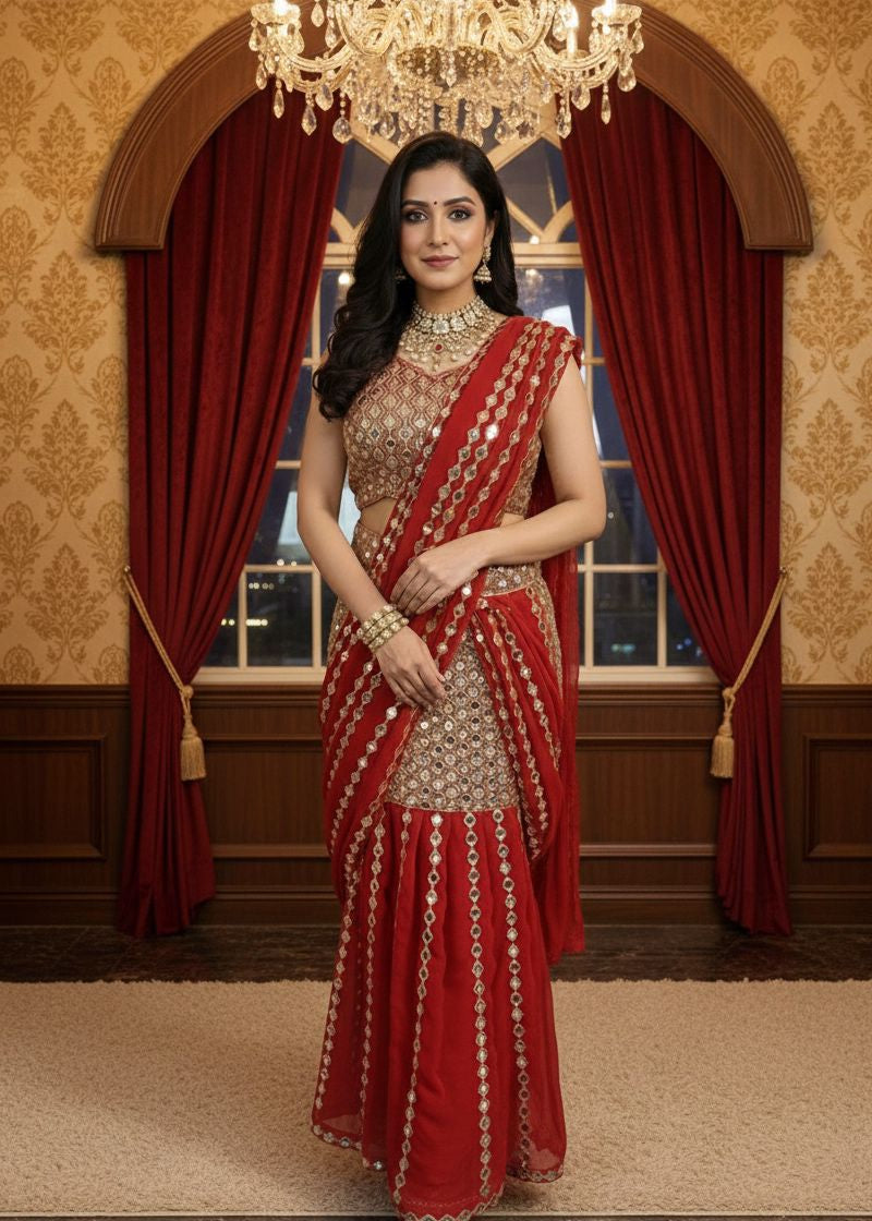 Mirror Work Ready To Wear Saree