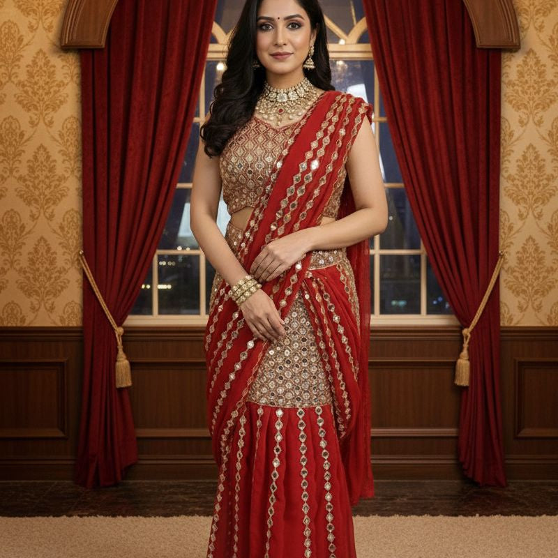 Mirror Work Ready To Wear Saree