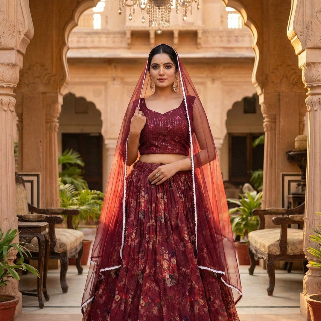 Lavish Orangaza Floral Printed Lehenga