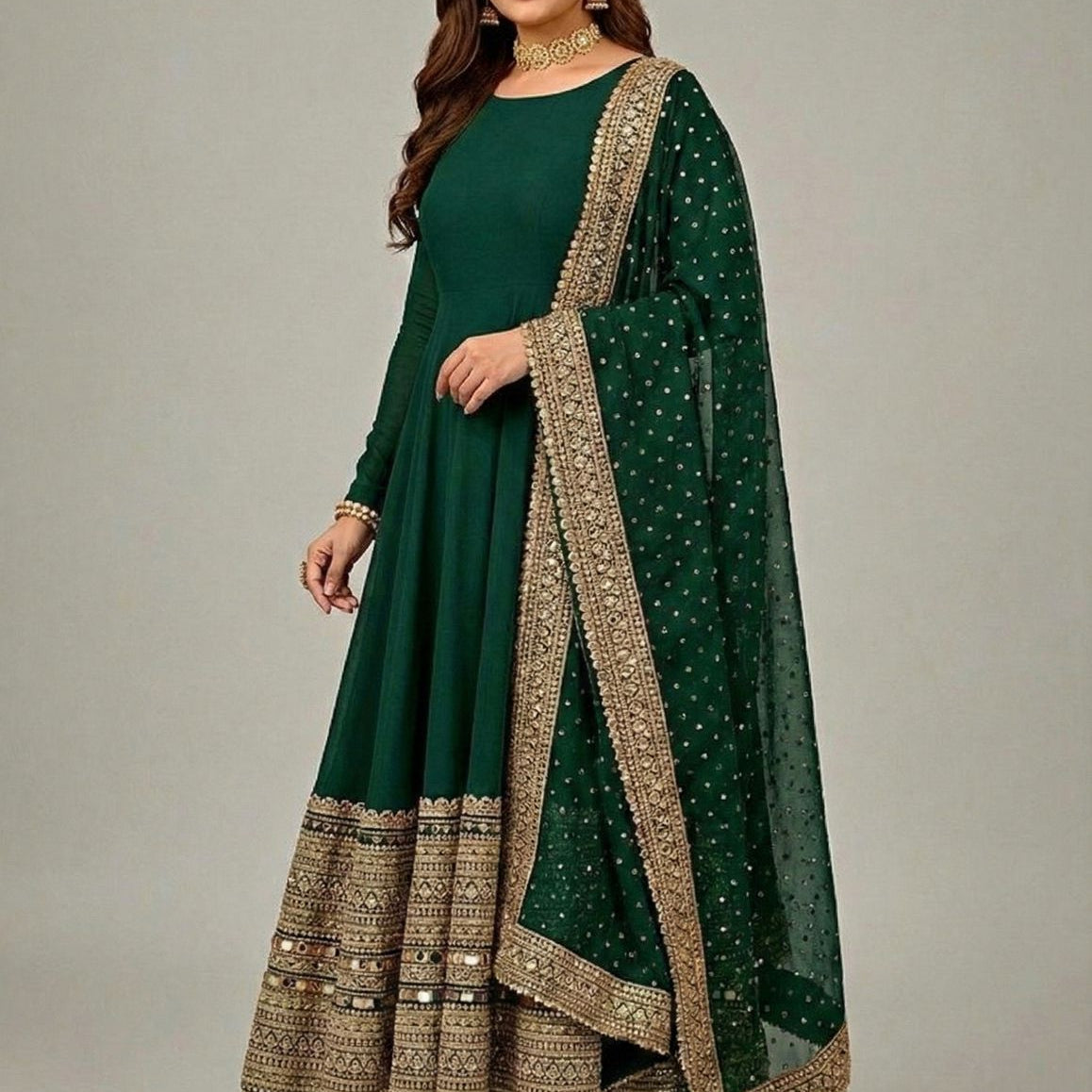 Charming Roman Silk Anarkali Gown