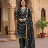Black Embroidered Gmy Silk Suit