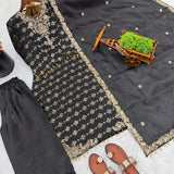 Black Embroidered Gmy Silk Suit