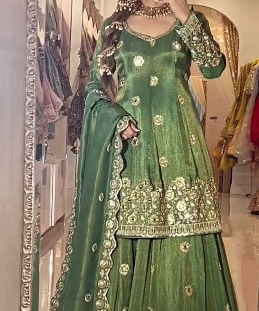 Stunning Embroidered Silk Top Lehenga