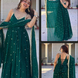 Fancy Green Blooming Anrkali Gown