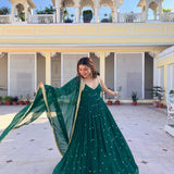 Fancy Green Blooming Anrkali Gown