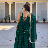 Fancy Green Blooming Anrkali Gown