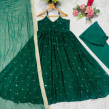 Fancy Green Blooming Anrkali Gown