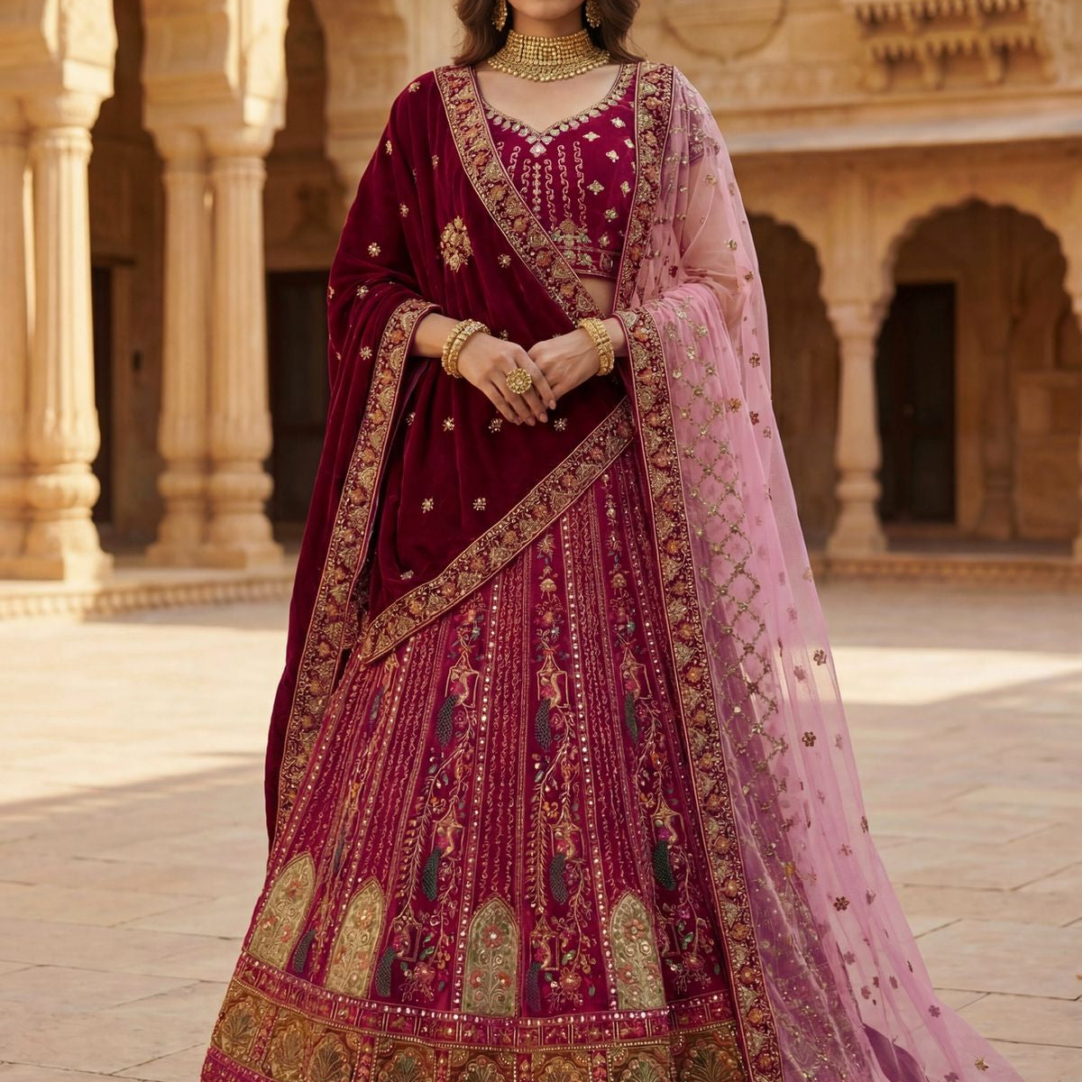 Lavish Patchwork Embroidered Lehenga
