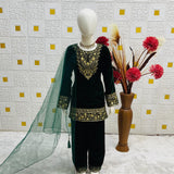 Dark Green Kids Velvet Suit