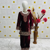 Maroon Designer Kids Velvet Suit