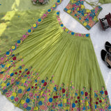 Premium Parrot Green Silk Lehenga