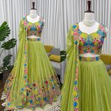 Premium Parrot Green Silk Lehenga