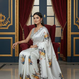 Shiny Satin Silk Printed Saree