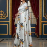 Shiny Satin Silk Printed Saree