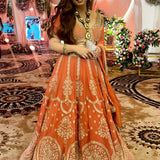 Orange Embroidered Georgette Lehenga