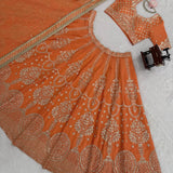 Orange Embroidered Georgette Lehenga