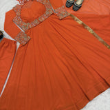 Orange Cotton Maxi Anarkali Suit