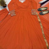 Orange Cotton Maxi Anarkali Suit