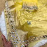 Designer Yellow Mirror Work Saree