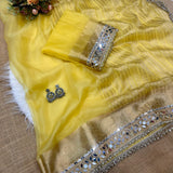Designer Yellow Mirror Work Saree