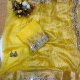 Designer Yellow Mirror Work Saree