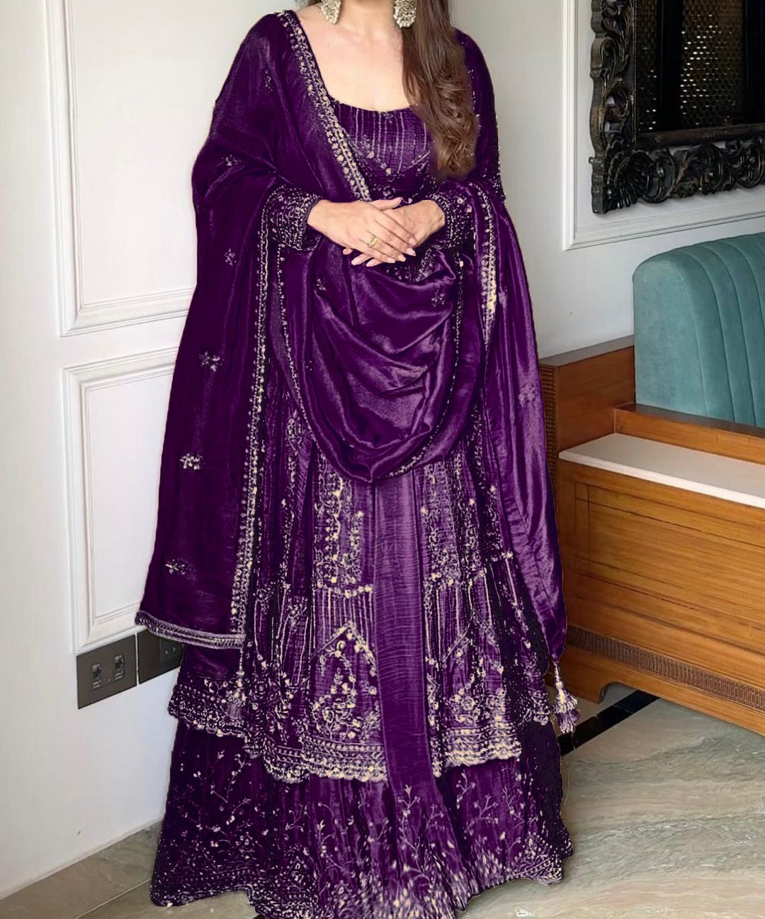 Classy Crunchy Silk Embroidered Suit